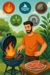 איזון חמשת האלמנטים על הגריל: בשר, אש ואנרגיה בריאה